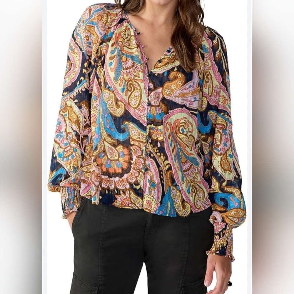 Sanctuary Blouse Women's Size Small Tapestry Relaxed Boho Flowy Peasant Top